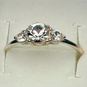 Silver Tone Ring with Three Clear Cubic Zirconia (CZ) Stones—Size 8.5